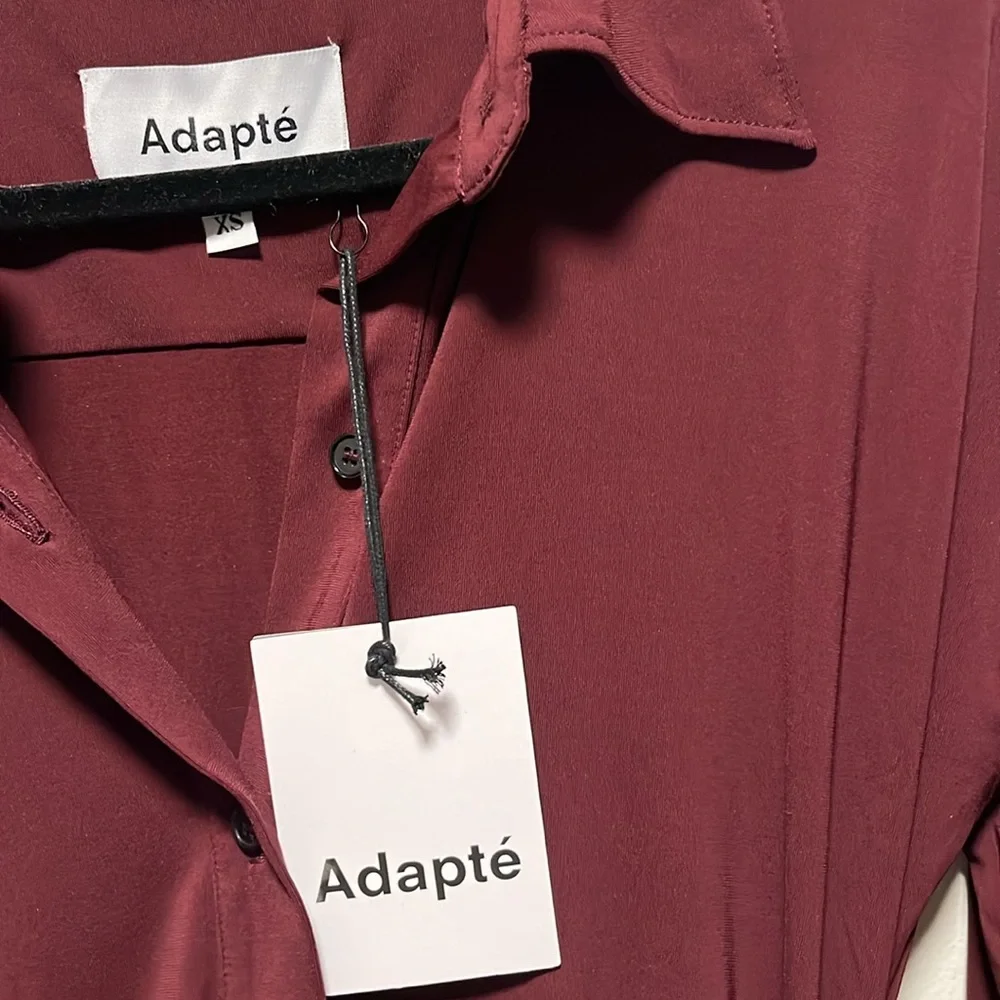 ADAPTE (NWT) Jamie Button Up Long Sleeve Mini Dress, Burgundy, Size XS - Picture 7 of 13